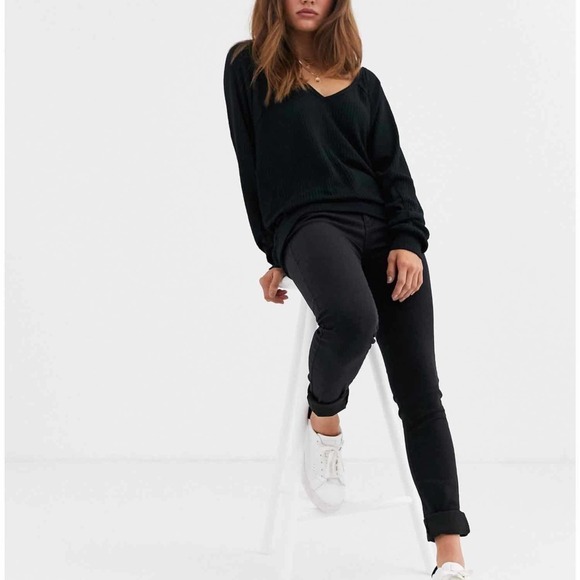 Free People Santa Clara Thermal Textured Knit Top Size Medium Black - Picture 3 of 8